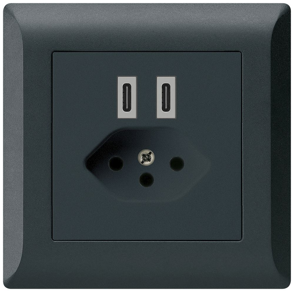 UP-USB-Ladesteckdose Hager kallysto.line C-C 20W+T13 5V 92×92mm schwarz