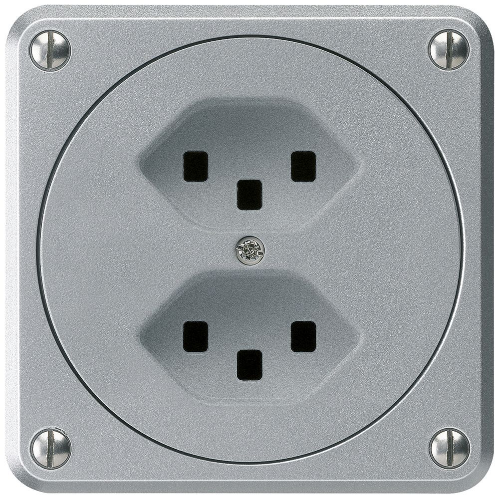 UP-Steckdose robusto 2×Typ 23 aluminium ohne Klappdeckel für Kombination