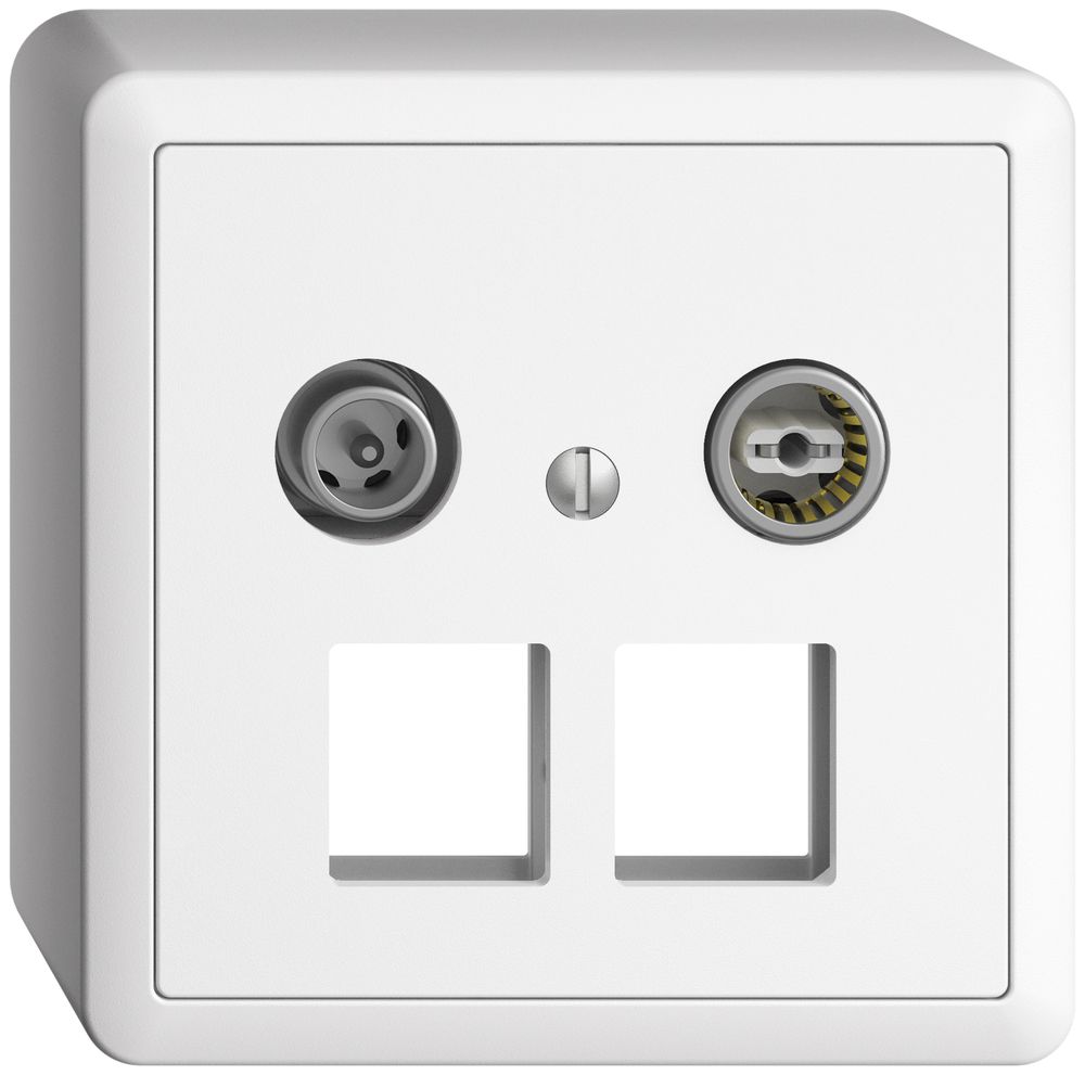 AP-Multimediadose 4dB EDIZIOdue, Stichdose, f.2×RJ45 Keystone, mit Kappe, weiss