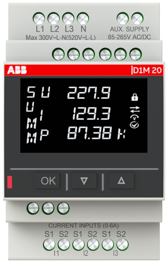 REG-Multimeter ABB D1M 20 V/A/Hz/P/E/THD 3LN 1A/5A Modbus RTU 3TE