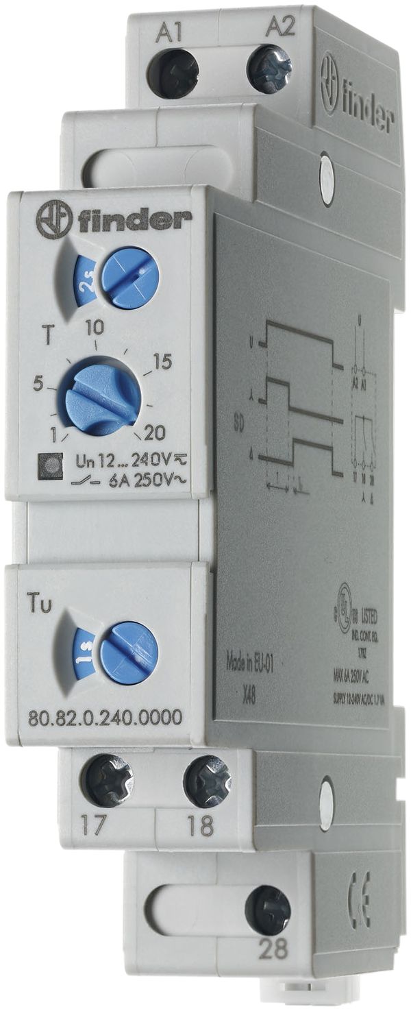 Relais temporisé AMD Finder 80.82, 2F 6A 24…240VAC/DC relais étoile-triangle