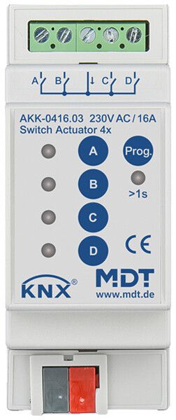 REG-Schaltaktor KNX MDT AKK-0416.03 4-Kan 16A 230VAC 2TE