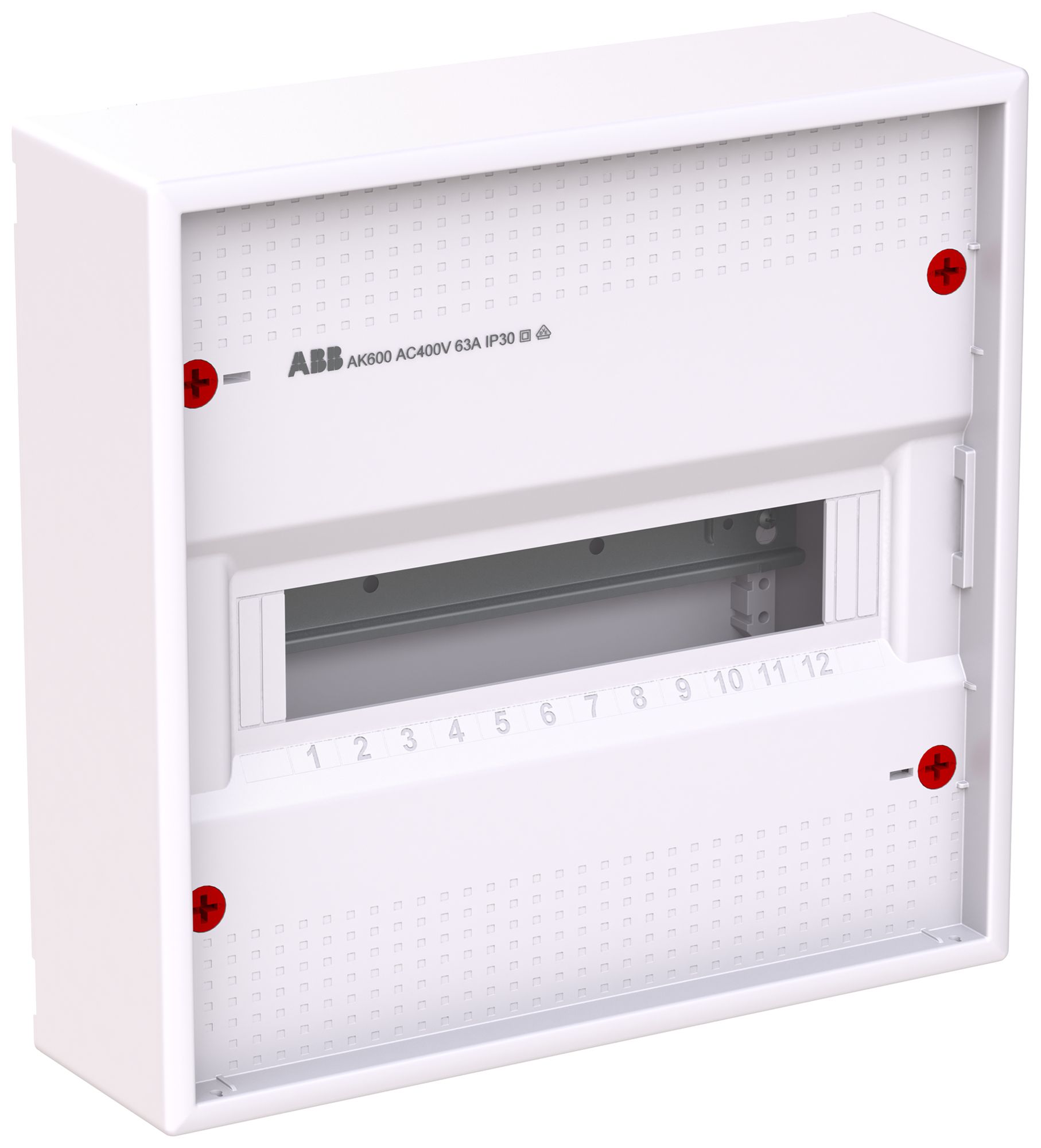 Distributeur AP ABB AK612N2, 1 rangée, 12UM, 328×339×99mm, blanc