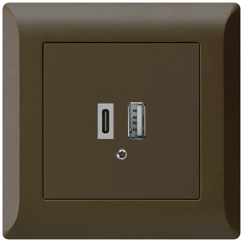UP-USB-Ladesteckdose kallysto.line 18W PD 1×Typ A+1×Typ C braun