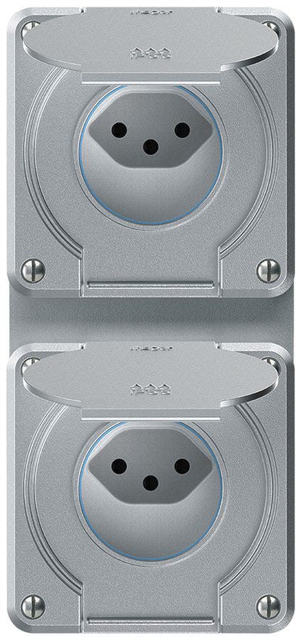 UP-Kombination robusto 2×1, 2×Steckdose T13 IP55 aluminium