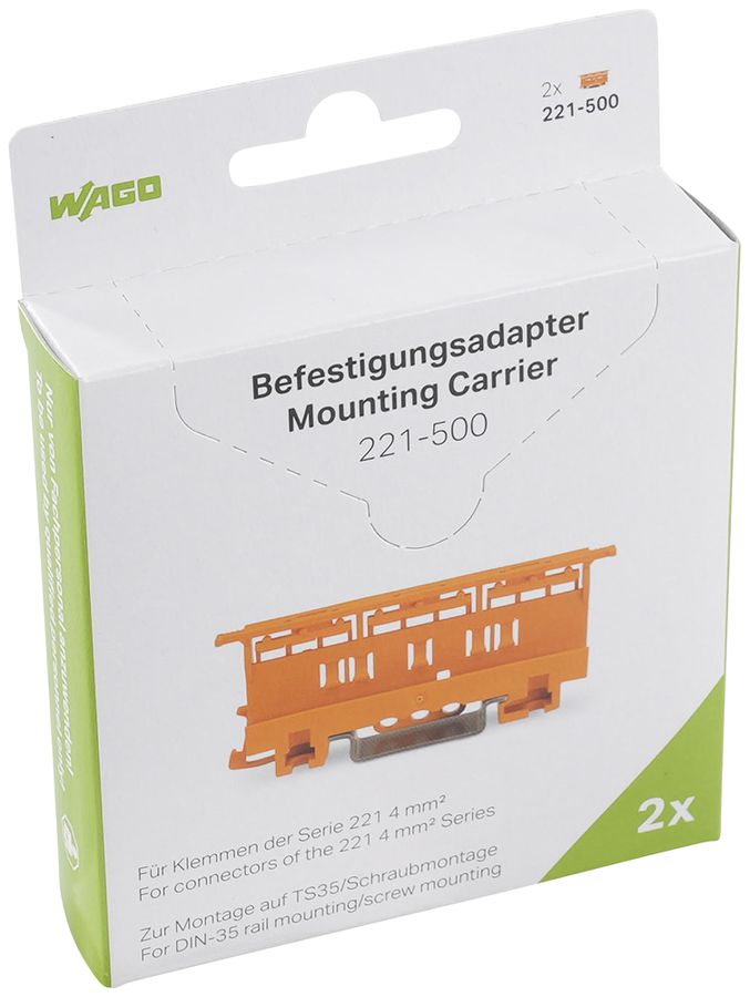 Adaptateur de fixation WAGO 221-500 en blister 2 pièces max.4mm² TH-35 orange