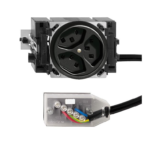 EB-Steckdose 3×T23 16A schwarz, 53mm L1 FH für Technofil