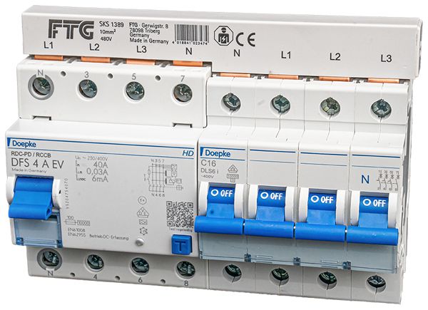 Set Doepke 32A, LS, FI N-links, Phasenschiene, Einspeisung oben