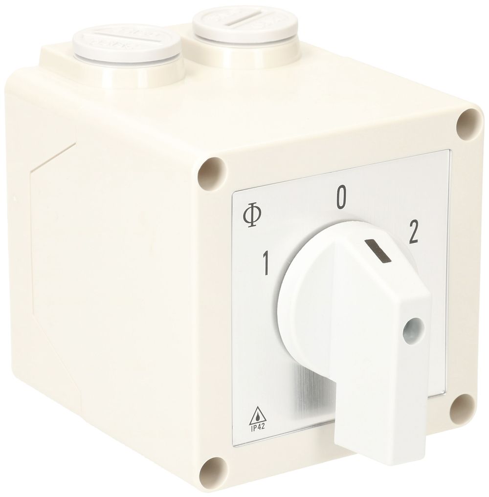 AP-Dahlander-Schalter K&N, 25A/690V 3L, 64×72×108mm, Aufdruck "1-0-2"