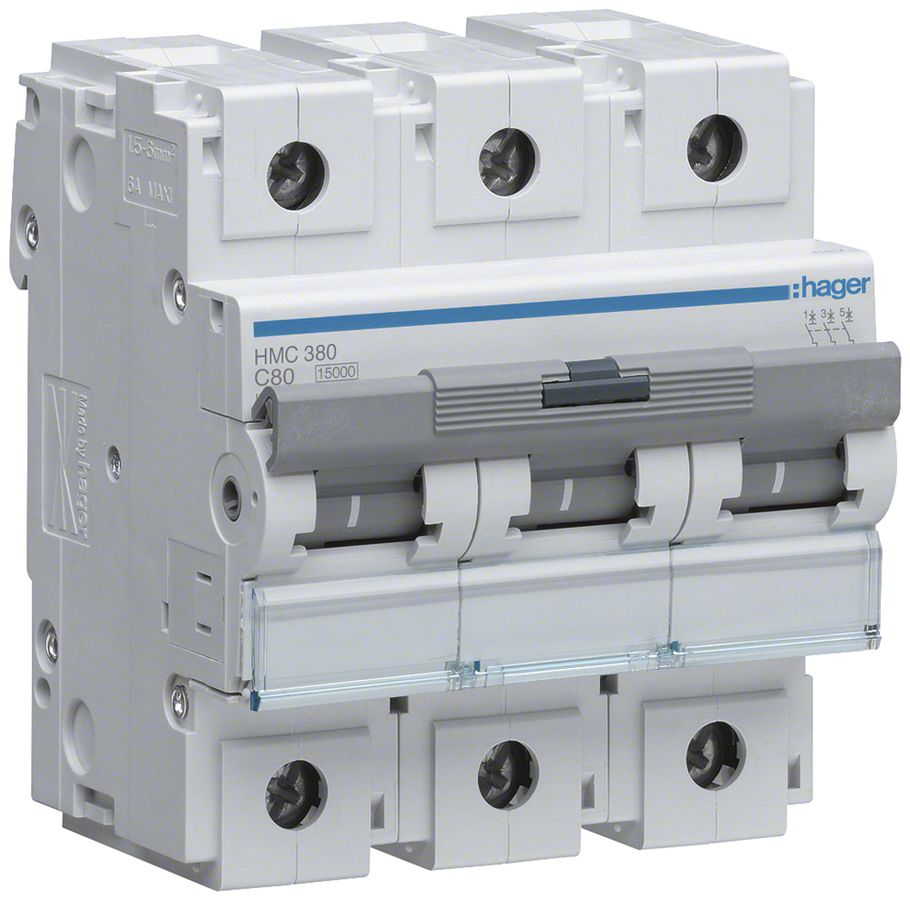 Leitungsschutzschalter Hager MCB 3P 400V Typ C 80A Icn 15kA 4.5TE