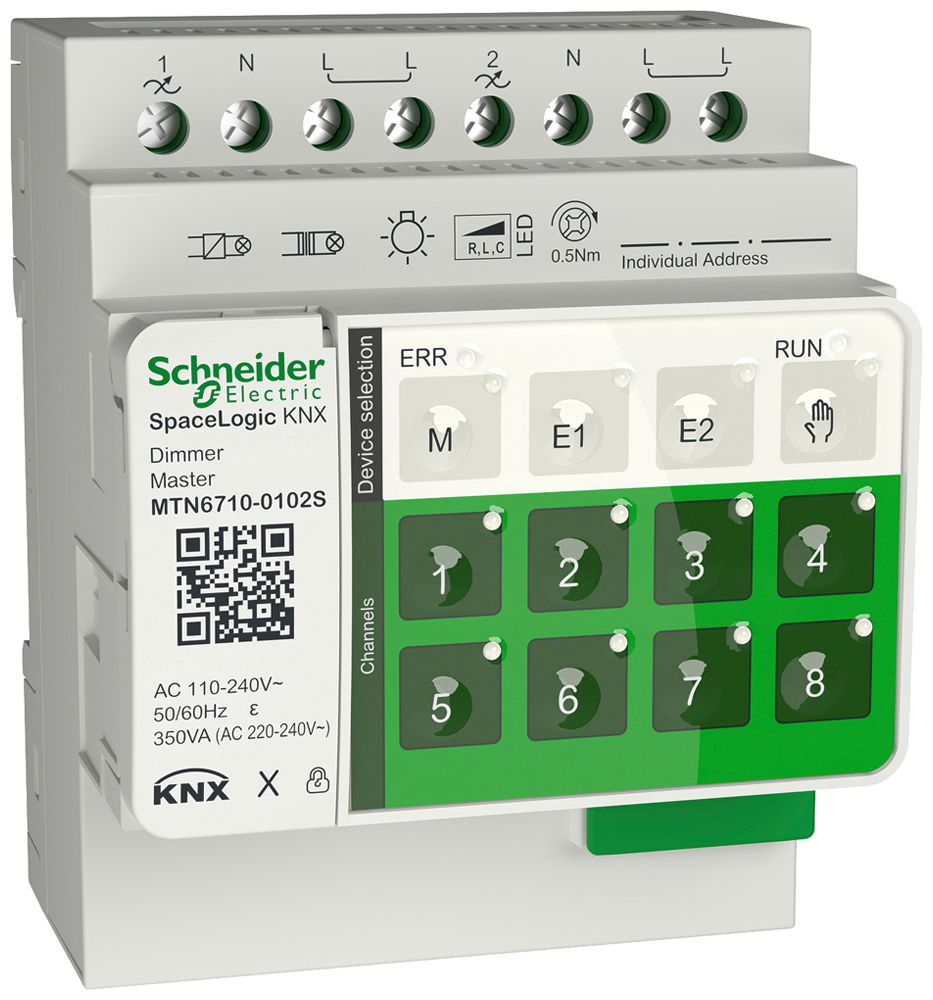 REG-Dimmaktor KNX SpaceLogic 2 Ausgänge 350W universal 110…240V IP20 4TE