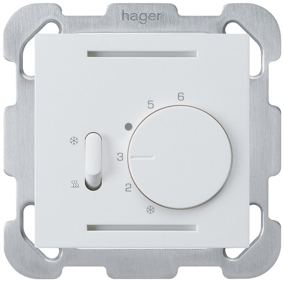 UP-Thermostat Hager kallysto B, mit Schalter Heizen/Kühlen, weiss