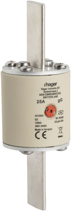 Fusible HPC Hager SEV G2 500VAC 25A gG/gL avertisseur central inoxydable