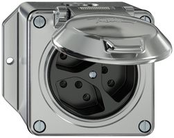 AP-Steckdose ELEMENT 3×Typ 13 1×S 10A 250V IP20 mit Klappdeckel aluminium