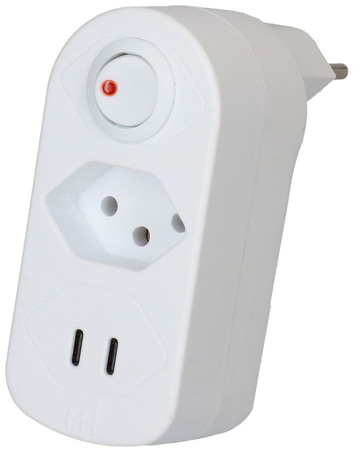 Mehrfach-Stecker MAX HAURI ADAPT SPLIT 10A m.Ein-/Ausschalter 1×T13 2×USB ws