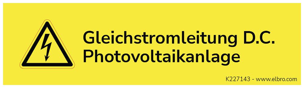 Warnaufkleber ELBRO Gleichstromleitung Photovoltaikanlage 90×25mm gelb