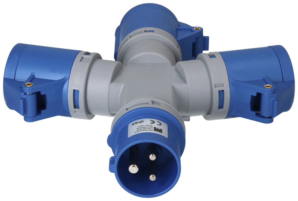 Deviatore incrociato MH 1×spina CEE 16A 3×presa CEE 16A blu 230V IP44
