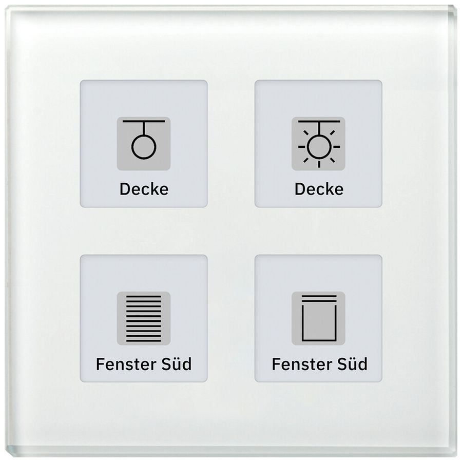 Pulsante KNX RF+ INC MDT RF-GTT4W.01 4t/4a LED temp attuatore 2-can vetro bianco