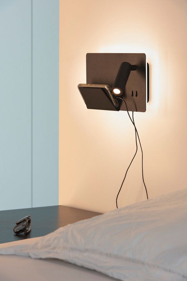 Applique LED SLV SOMNILA SPOT LEFT 15W 3000K c.lpda di lettura e USB nero