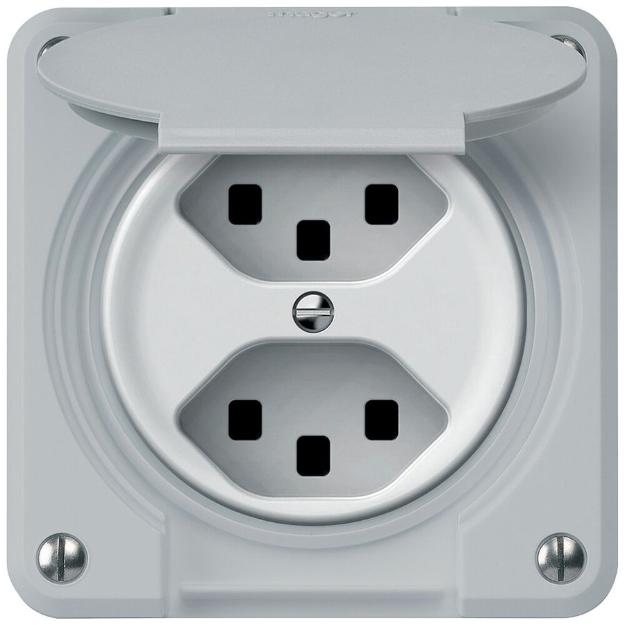 UP-Steckdose robusto 2×T23 16A 250V 86×86mm IP21 grau