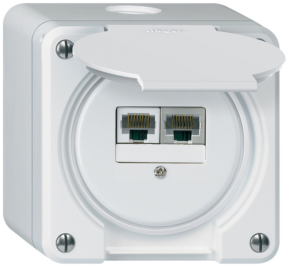 AP-Anschlussdose robusto IP55 weiss 1×RJ45/s 1×RJ45/u getrennt