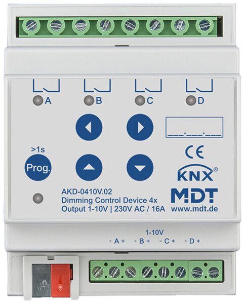 REG-Dimmaktor KNX MDT AKD-0410V.02 4-Kan 3680W 16A 1-10V 4TE