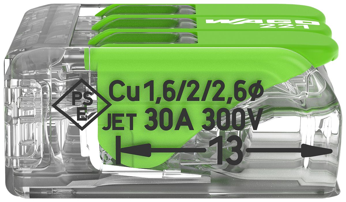 Borne de connexion WAGO Green Range 3L 0.5…6mm² avec levier vt transparent