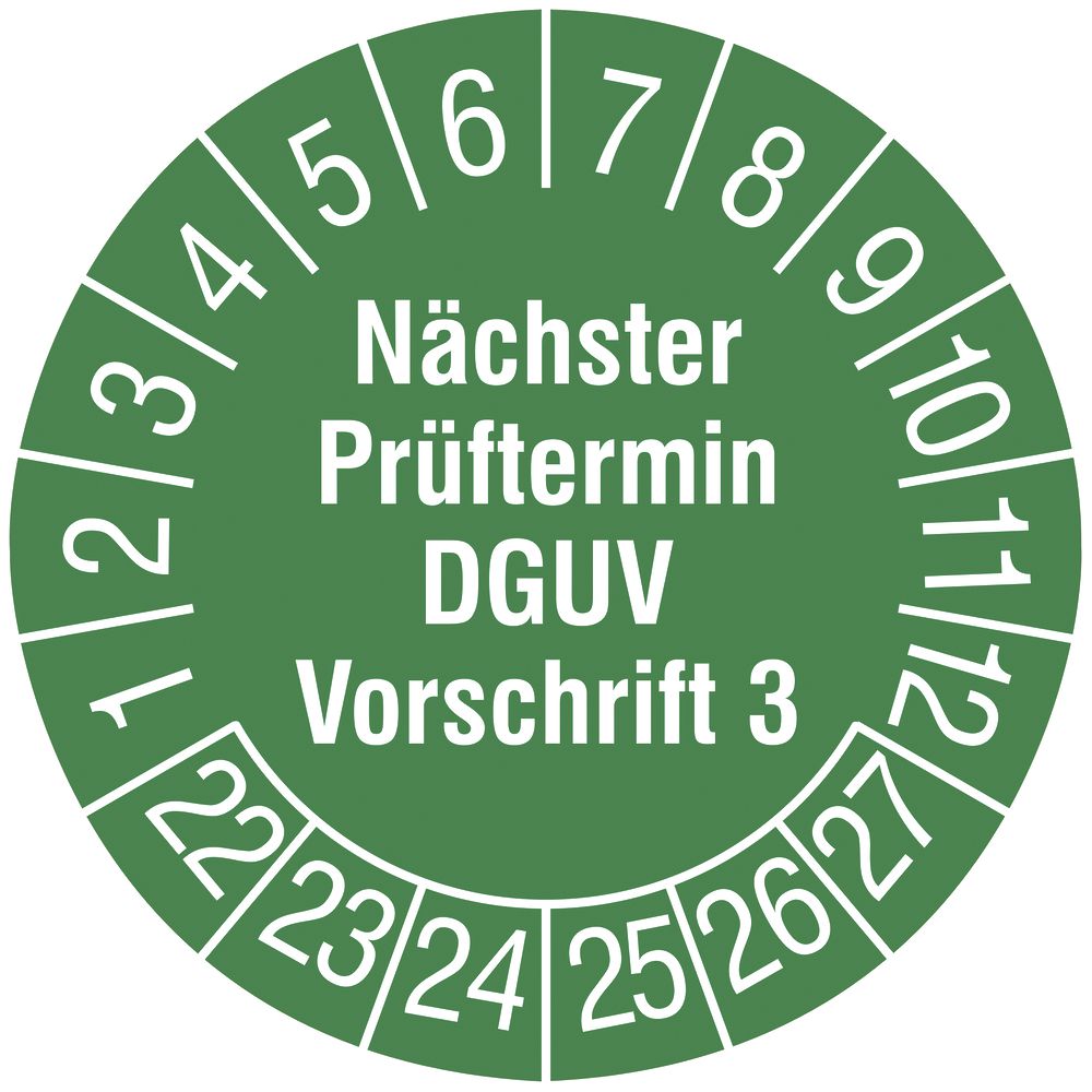 Plaquette d'essai CIMCO "Nächster Prüftermin DGUV V3 2022" Ø20mm vert