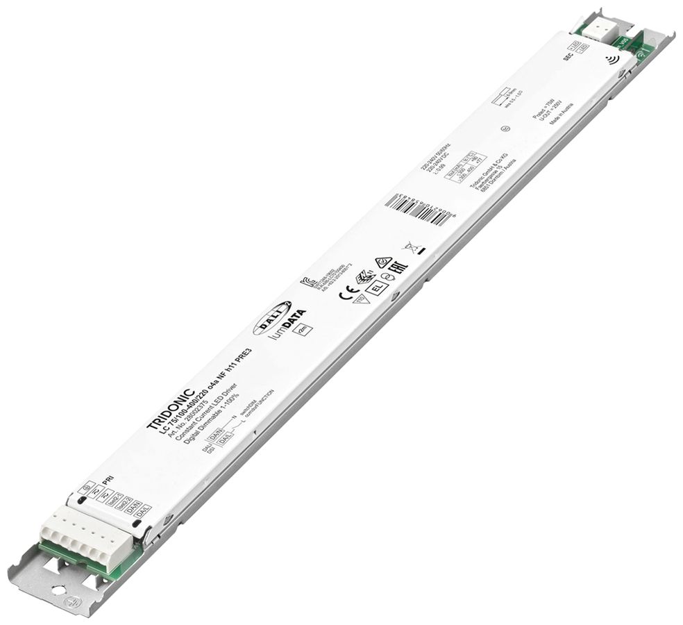 Alimentation LED Tridonic LC NFC PRE3 22…75W 110…220V 100…400mA DALI 360×30×11.4