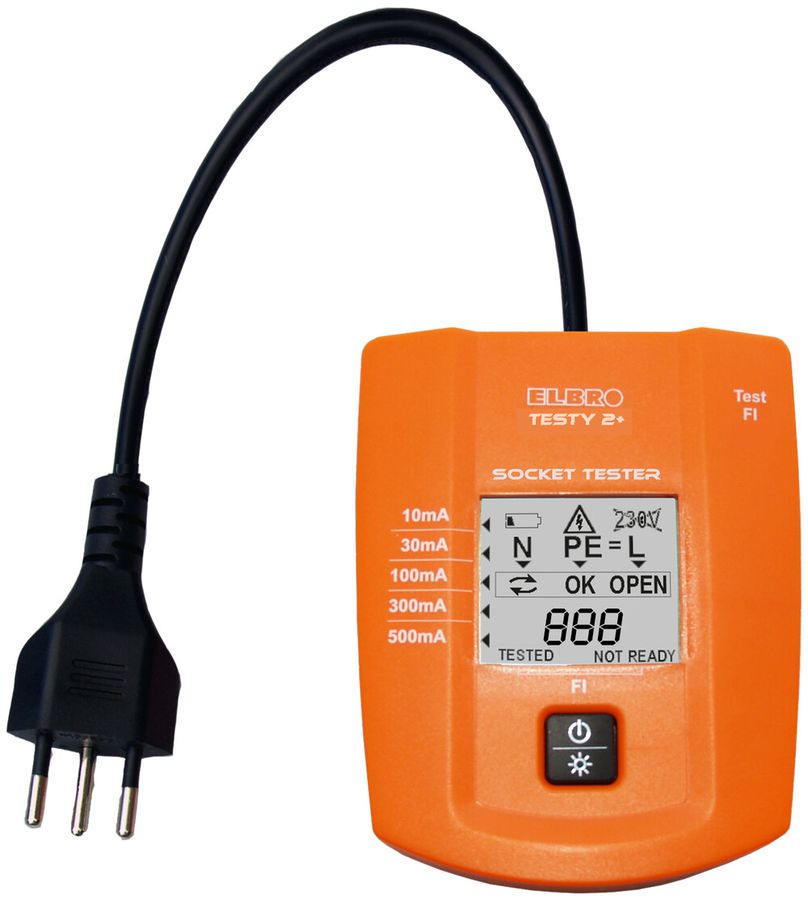 Tester per prese e FI ELBRO TESTY 2+ per T12, T13, T23, CATIII, 300V, IP40