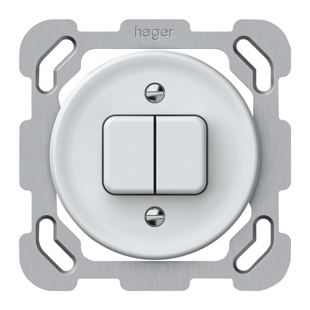 Poussoir ENC origin 2×touches 2CO 1P 0<1 10A 230V 77×77mm blanc