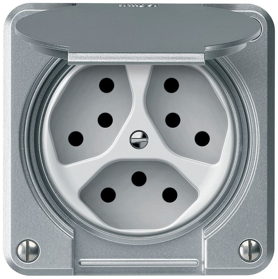 UP-Steckdose robusto 3×T13 10A 250V 86×86mm IP21 Aluminium
