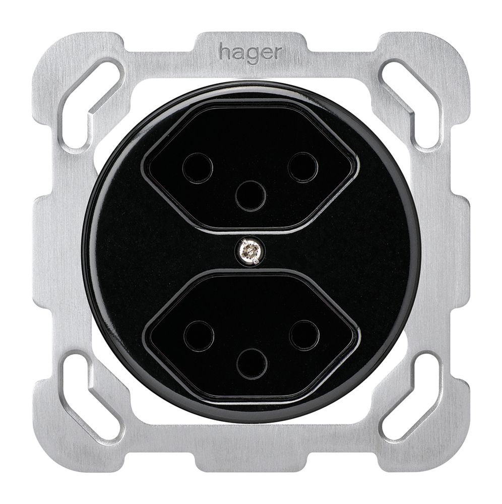 Einsatz zu UP-Steckdose basico 2×Typ 13 schwarz mit Kinderschutz