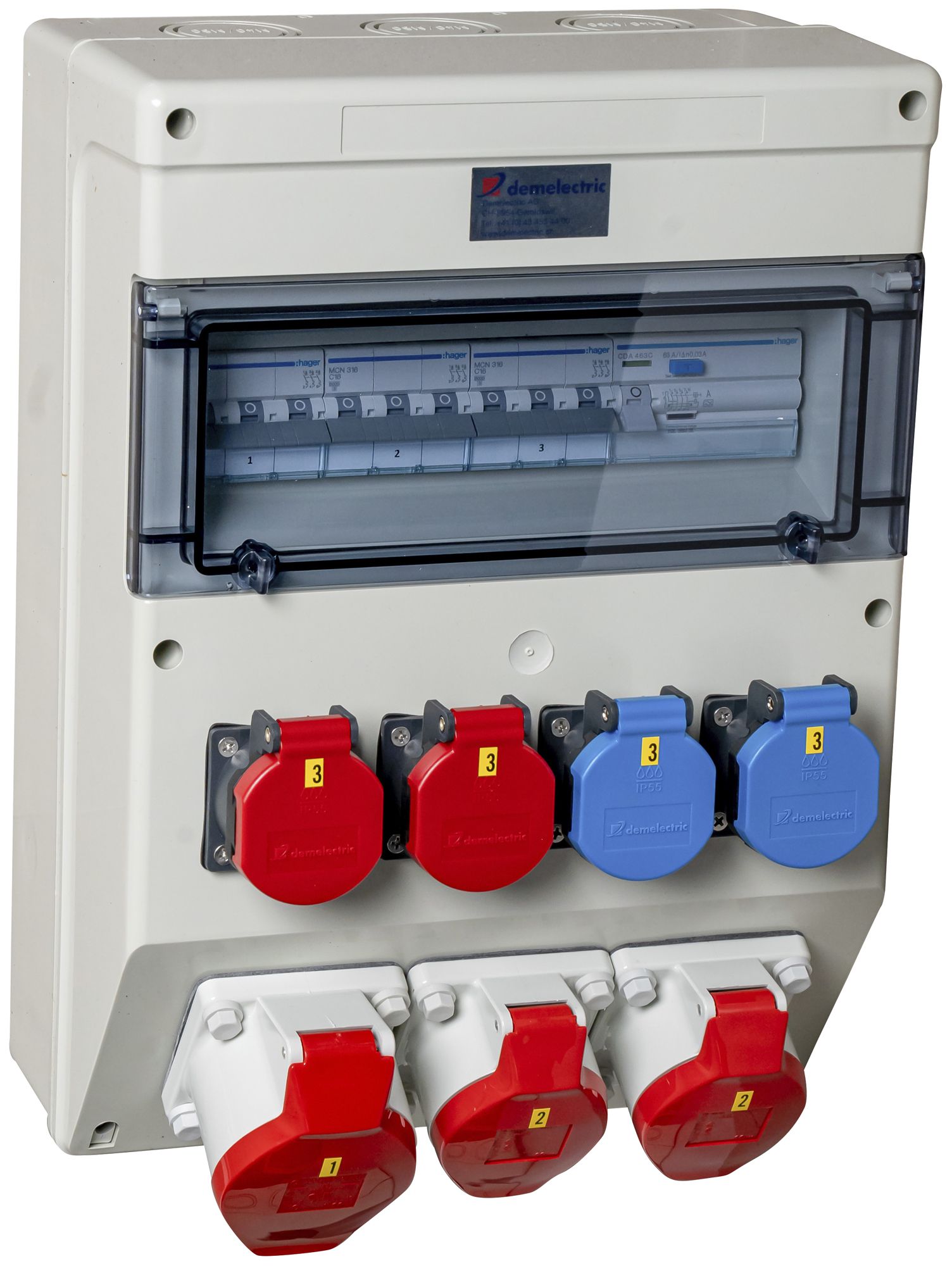 Stromverteiler DEM DB31386 63A 3×LS 1×FI 2×T23 2×T25 2×16A 2×32A