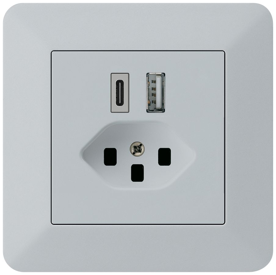UP-USB-Ladesteckdose kallysto.trend 18W PD 1×Typ A 1×Typ C T23 hellgrau