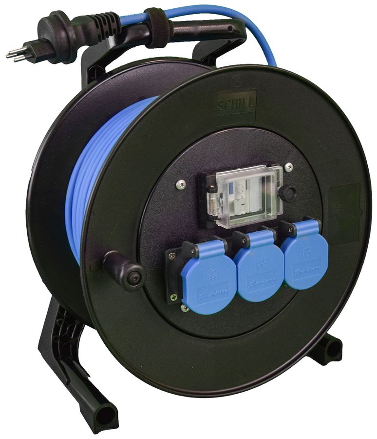 Kabelrolle DEM GT 310 mit FI 3×T13 3×1.5mm² 50m Stecker T13 IP55