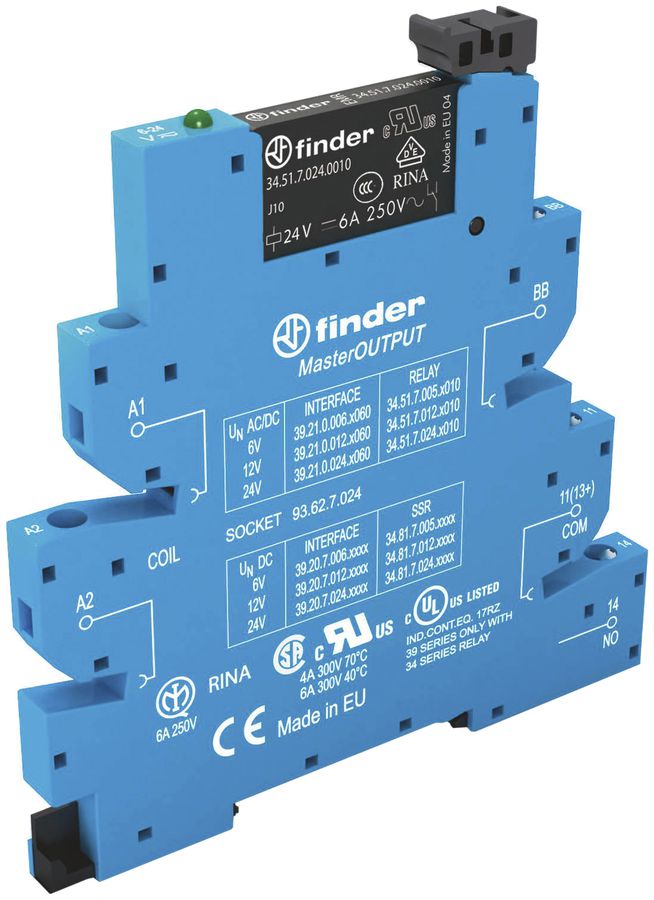 REG-Koppelrelais Finder MasterPLUS, 12VAC/DC, 1W 6A, Schraubanschluss