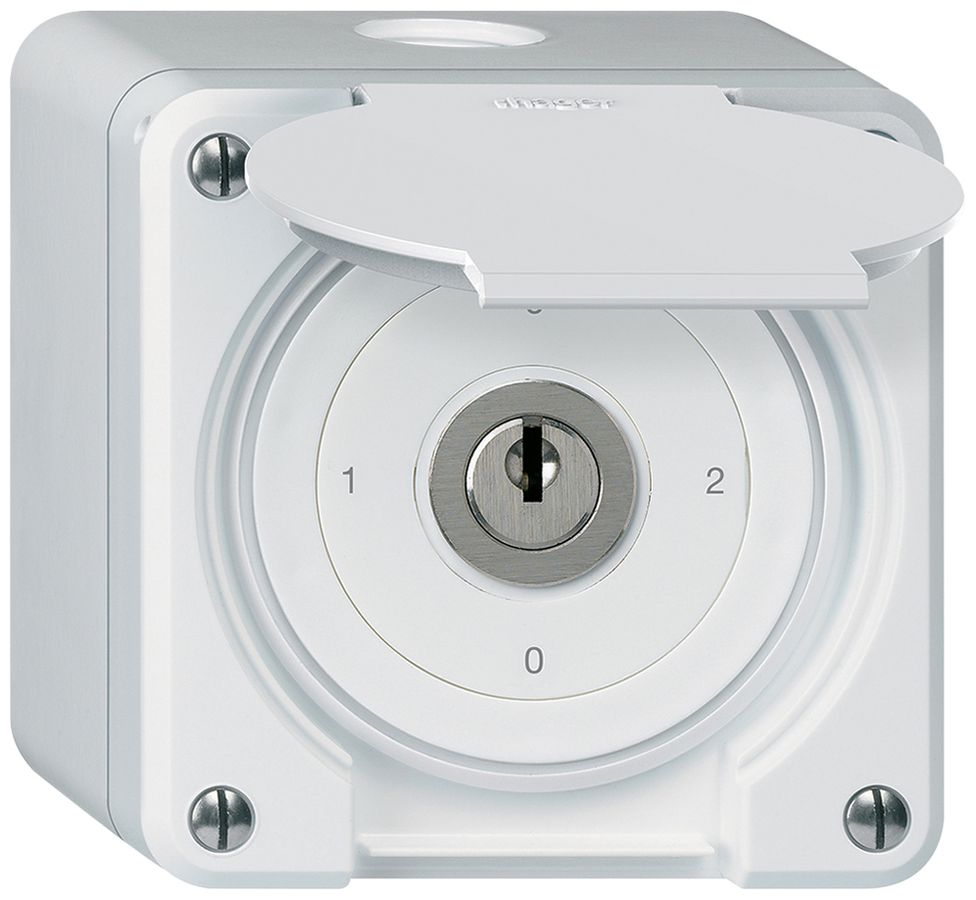 Interrupteur à clé AP avec clapet robusto IP55 S2/1P blanc