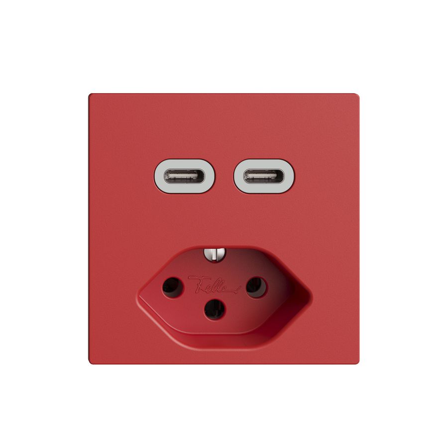 Prise USB 2×type C + type 13 Feller EDIZIOdue F 230V 3000mA berry