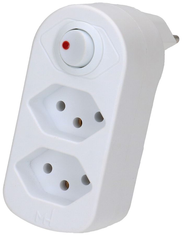 Mehrfach-Stecker MAX HAURI ADAPT SPLIT 10A m.Ein-/Ausschalter 2×T13 ws