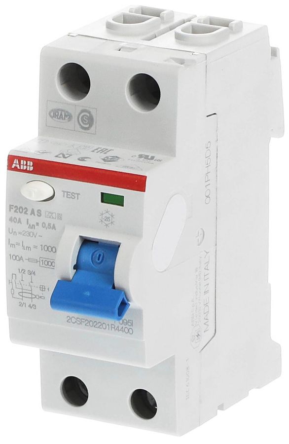 Fehlerstromschutzschalter ABB 500mA 40A 1P+N F202AS-40/0.5