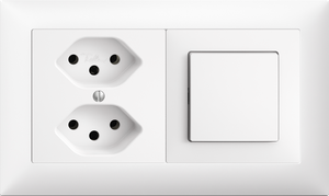 UP-Kombination Edue 1x2, Steckdose 2×T13 + Schalter 3/1 ws
