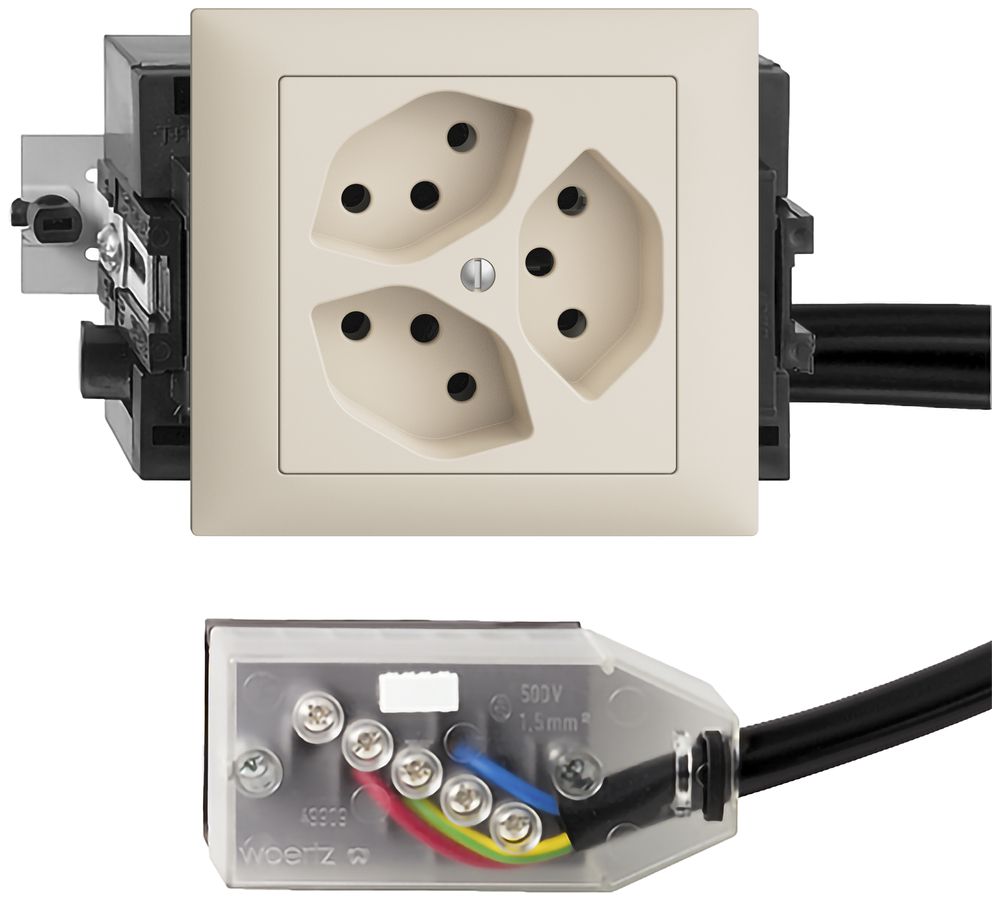 EB-Steckdose EDIZIOdue 3×T13 L3 crema, 49…69mm für Technofil