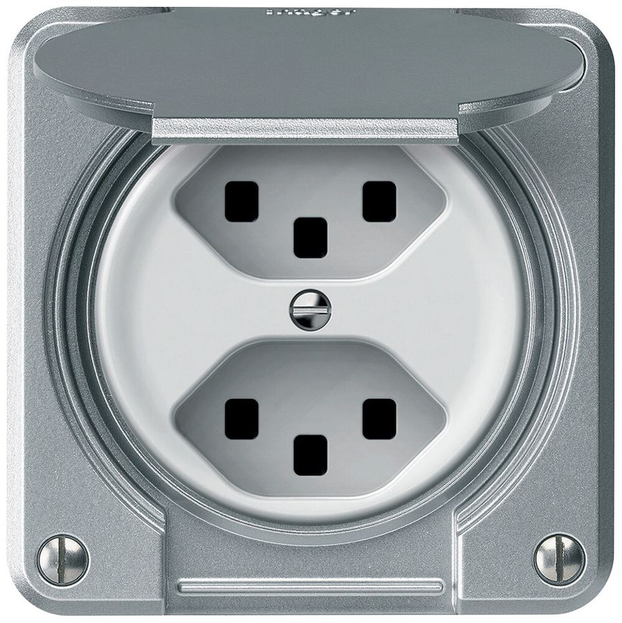 UP-Steckdose robusto 2×T23 16A 250V 86×86mm IP21 Aluminium