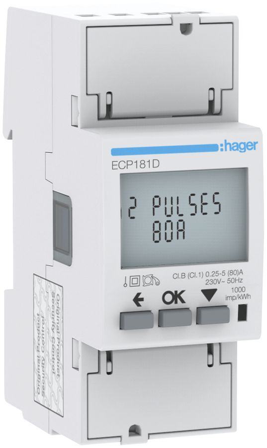 REG-Energiezähler HA ECP181D 1P direkt 80A Impuls S0 MID Import+Export 2T