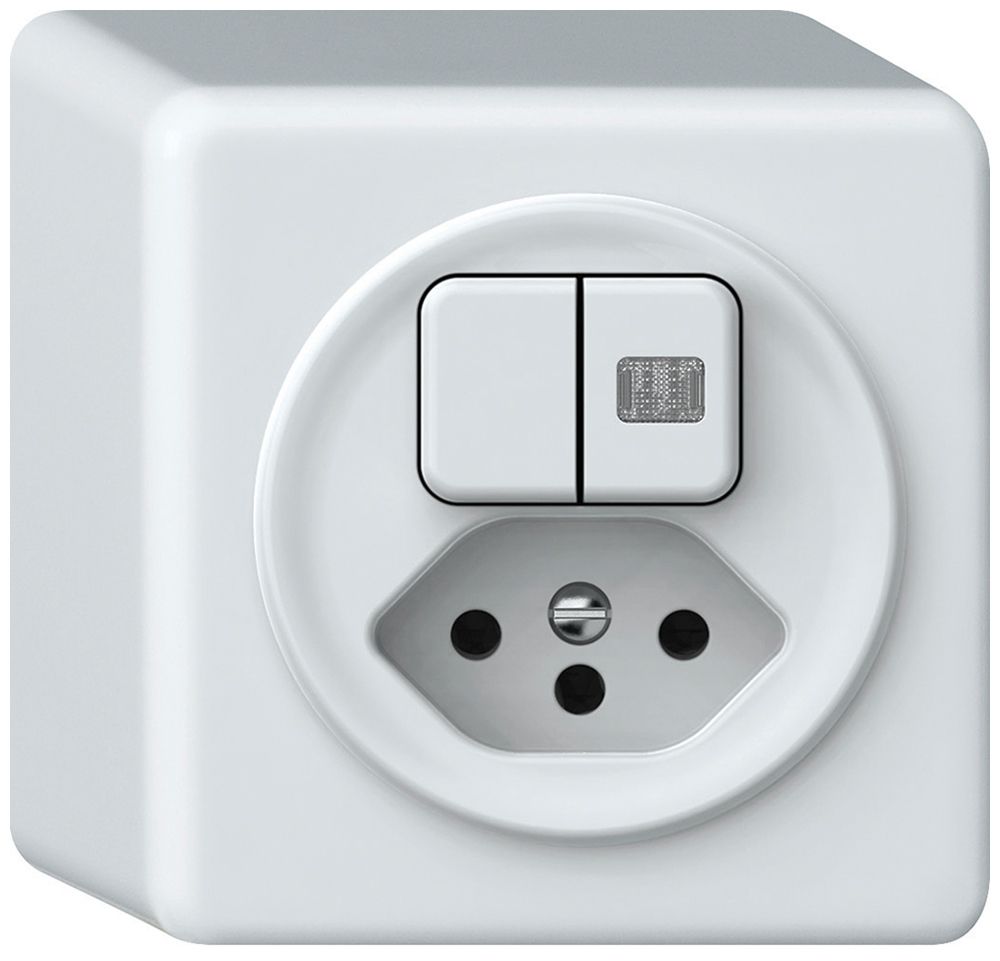 AP-Kombination origin 2×Tasten bel.2CO+T13 1P 0<1 10A 230V 88×88×54mm weiss