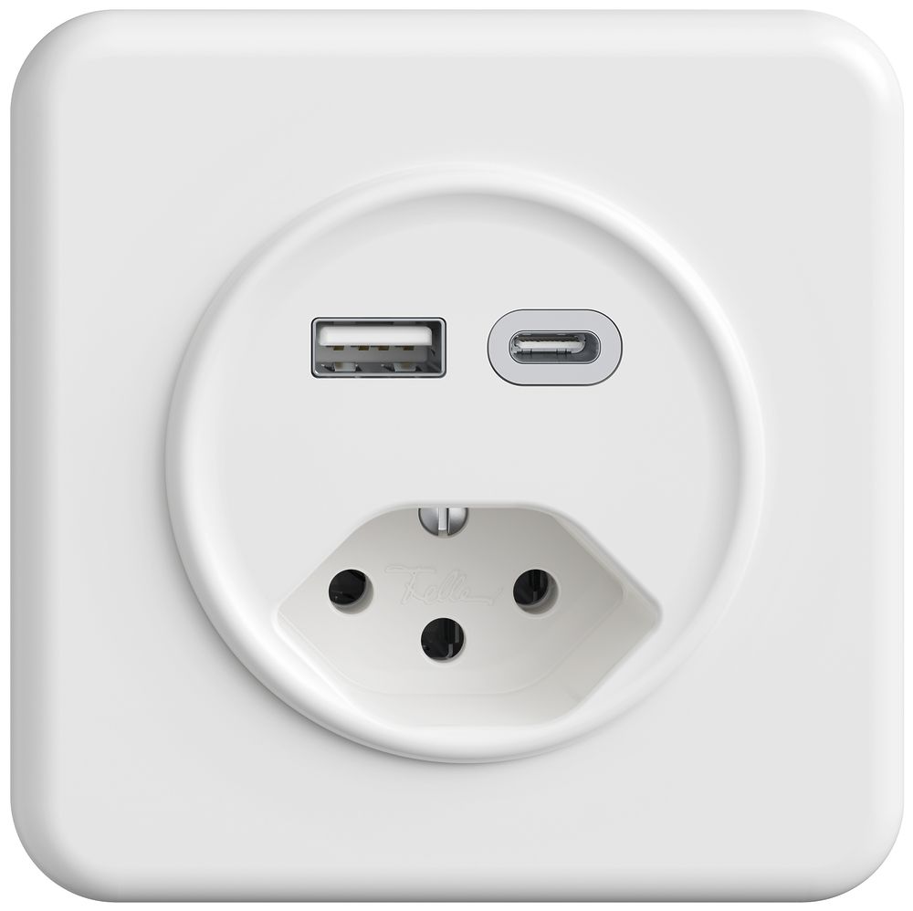 UP-Steckdose USB Typ A+C + Typ 13 Feller STANDARDdue QMI 230V 3000mA weiss