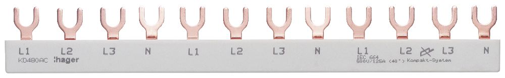 Kammschiene Hager 4P 4L Gabel 10mm² 63A 210×12mm weiss