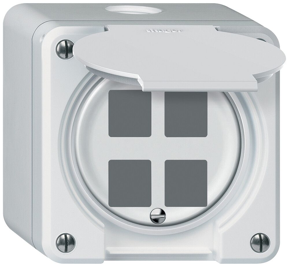 Kit di montaggio AP robusto diritto per 4 prese 86×86mm bianco
