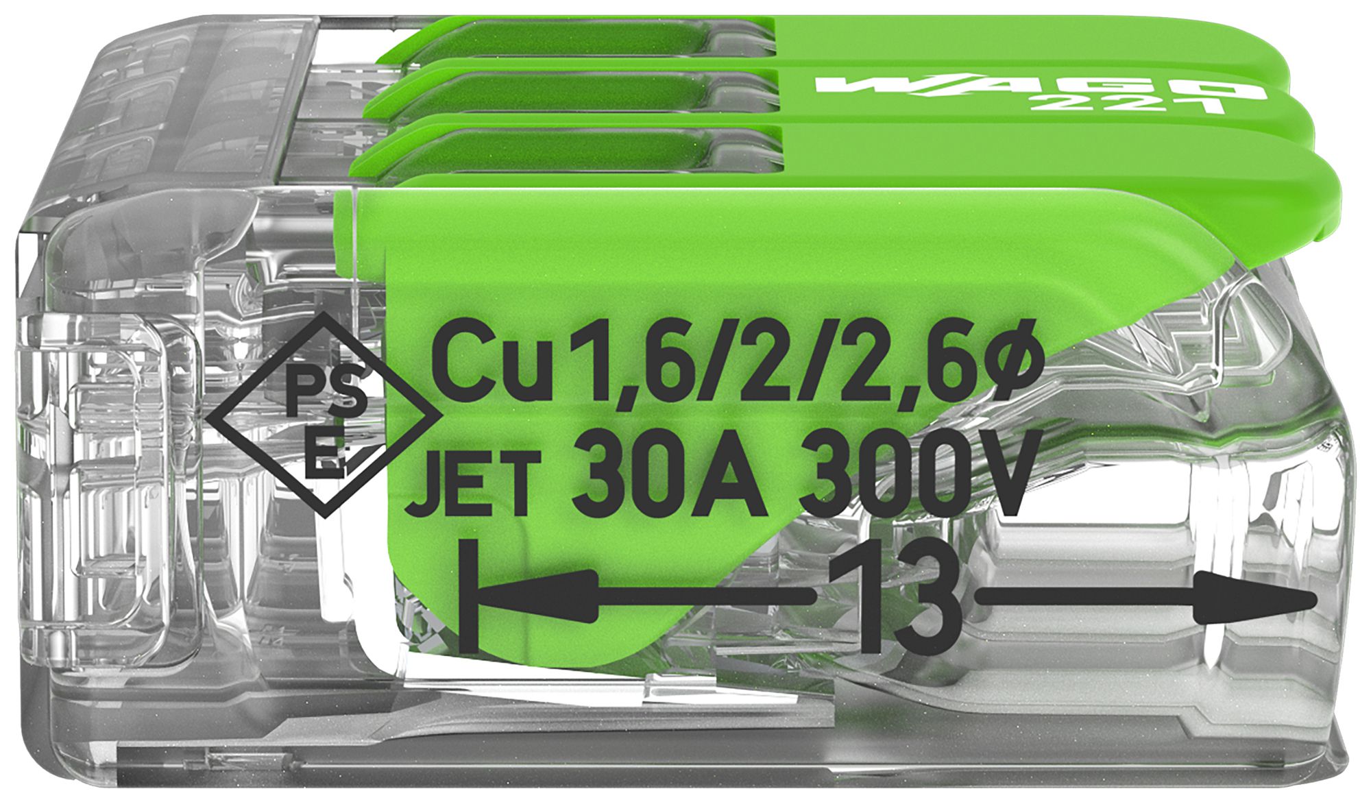 Borne de connexion WAGO Green Range 3L 0.5…6mm² avec levier vt transparent